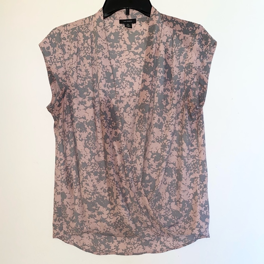 Halogen - Womens Pink and Gray Floral Blouse (Size: MP)